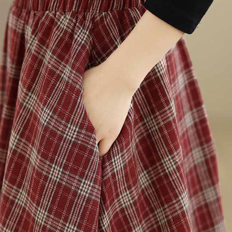 Buddha Stones Women's Plaid Pattern Cotton Skirt With Pockets - image 8