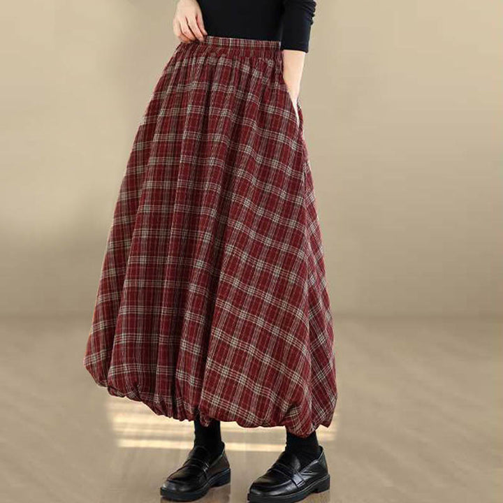 Buddha Stones Women's Plaid Pattern Cotton Skirt With Pockets - image 2