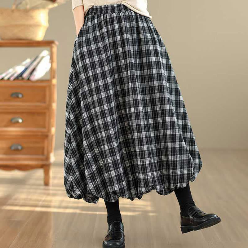 Buddha Stones Women's Plaid Pattern Cotton Skirt With Pockets - image 16
