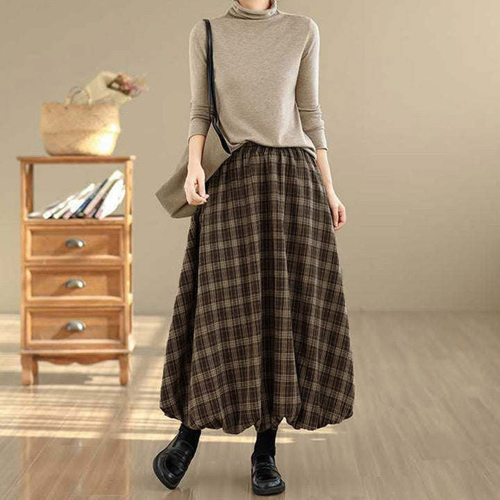 Buddha Stones Women's Plaid Pattern Cotton Skirt With Pockets - image 20