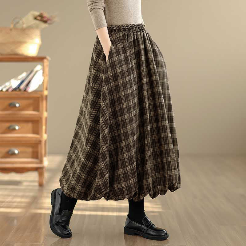 Buddha Stones Women's Plaid Pattern Cotton Skirt With Pockets - image 22