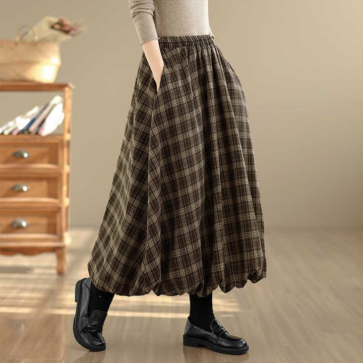 Buddha Stones Women's Plaid Pattern Cotton Skirt With Pockets - image 22