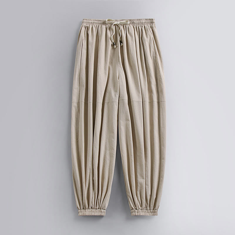 Buddha Stones Plain Drawstring Tapered Ankle-Length Men's Cotton Linen Pants With Pockets - Beige - US/UK/AU54，EU64 (9XL) - image 3