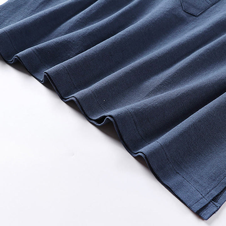 Buddha Stones Simple Solid Color Half Buttons Men's Long Sleeve Cotton Shirt - image 4