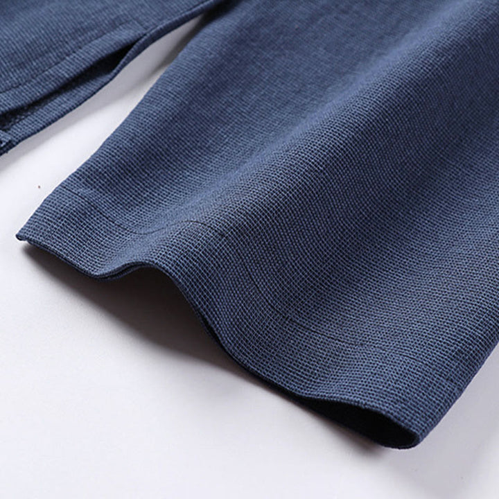 Buddha Stones Simple Solid Color Half Buttons Men's Long Sleeve Cotton Shirt - image 5