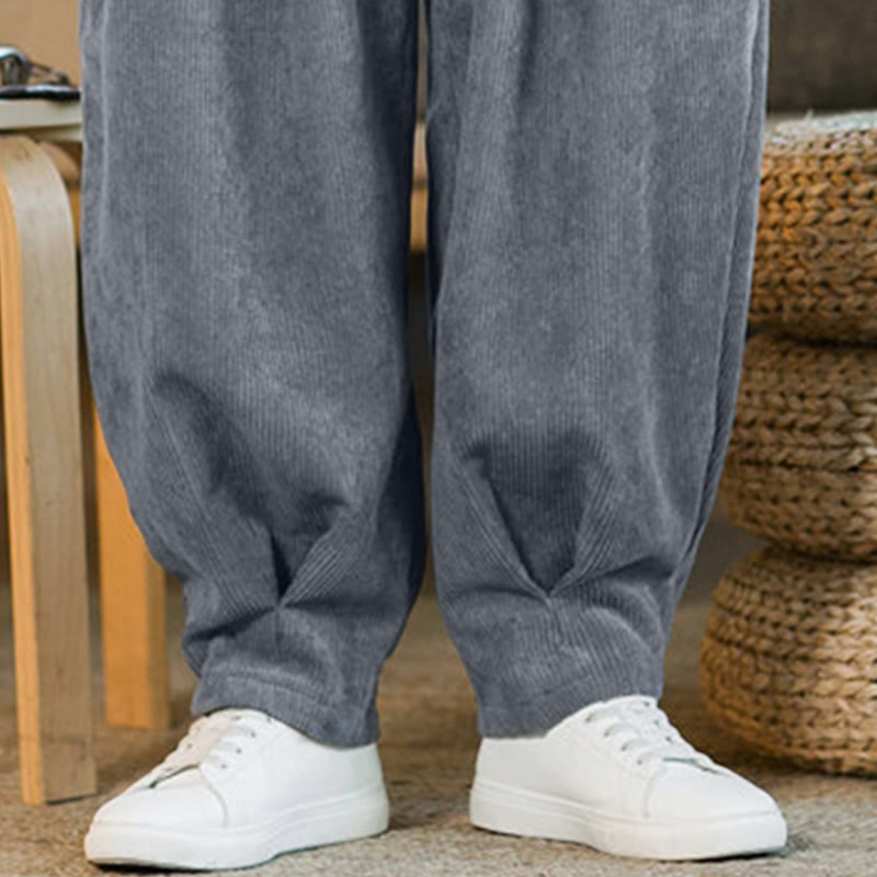 Buddha Stones Retro Men's Plain Fleece-Lined Corduroy Simple Design Harem Pants With Pockets - image 23