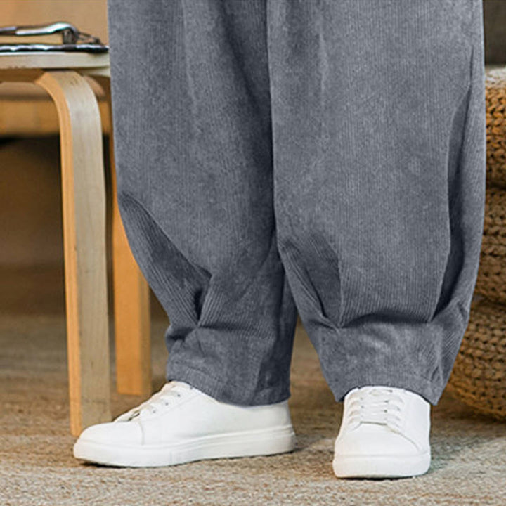 Buddha Stones Retro Men's Plain Fleece-Lined Corduroy Simple Design Harem Pants With Pockets - image 24