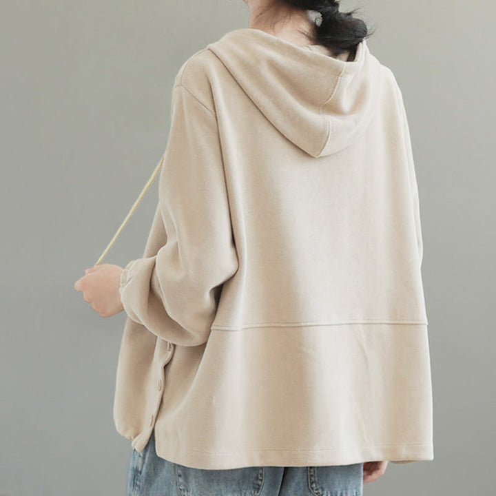 Buddha Stones Fall Solid Color Side Buttons Cotton Long Sleeve Women's Hoodie - image 4