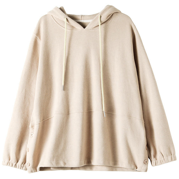 Buddha Stones Fall Solid Color Side Buttons Cotton Long Sleeve Women's Hoodie - image 9