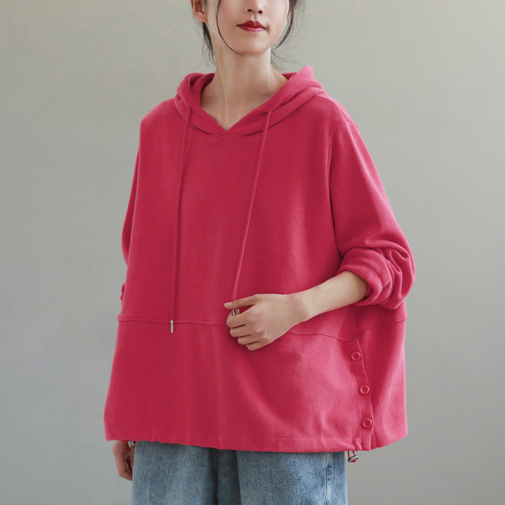 Buddha Stones Fall Solid Color Side Buttons Cotton Long Sleeve Women's Hoodie - image 15