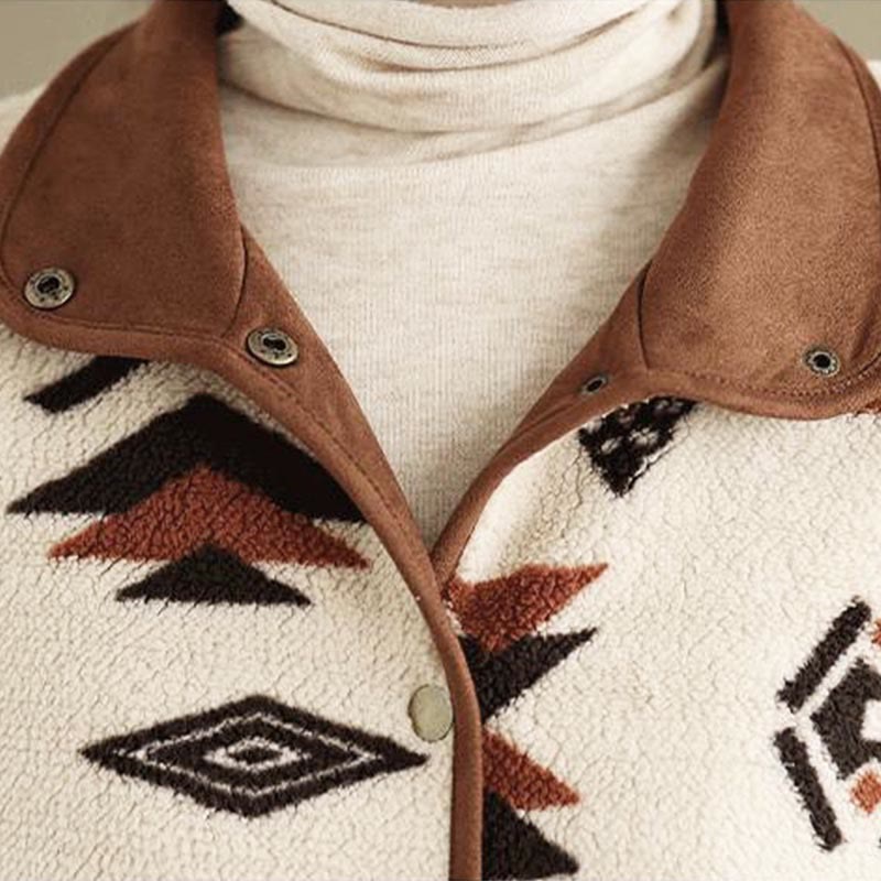 Buddha Stones Fall Winter Buttons Geometric Patterns Long Sleeve Cotton Women's Jacket  - image 9