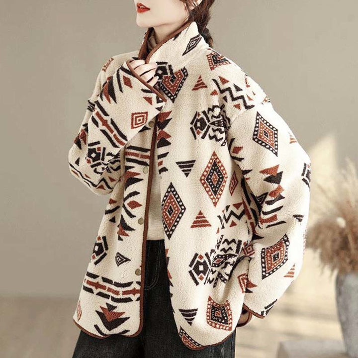 Buddha Stones Fall Winter Buttons Geometric Patterns Long Sleeve Cotton Women's Jacket  - image 4