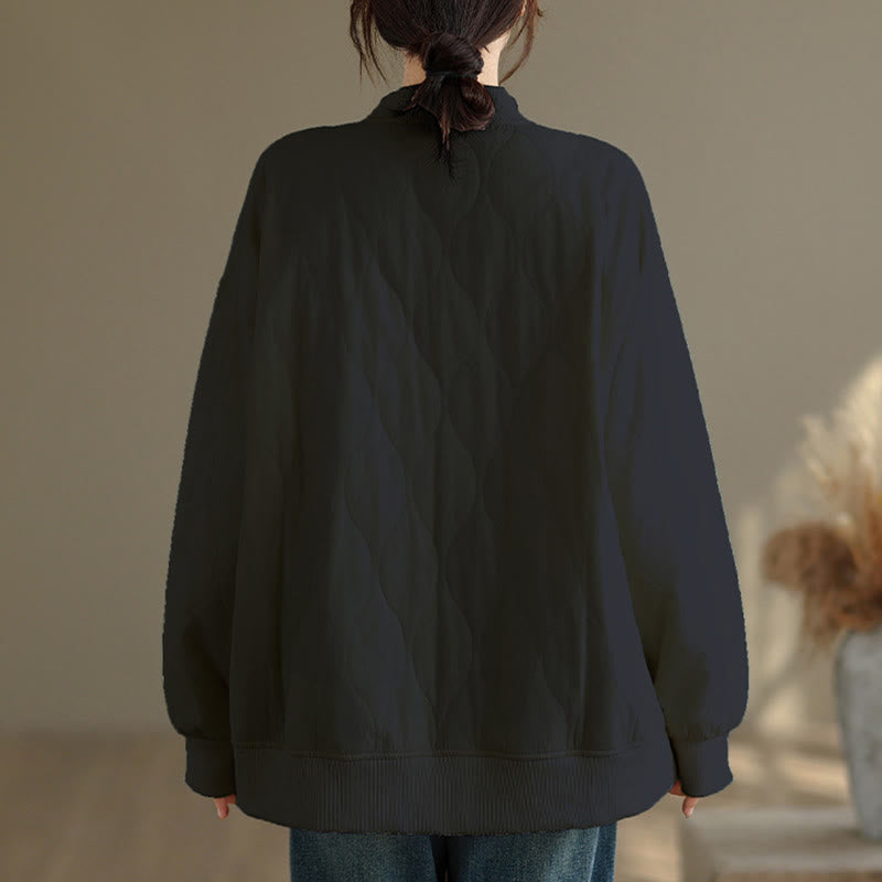 Buddha Stones Fall Solid Curved design Crew Neck Long Sleeve Women's Cotton Sweatshirt With Pockets - image 3