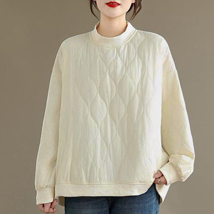 Buddha Stones Fall Solid Curved design Crew Neck Long Sleeve Women's Cotton Sweatshirt With Pockets - White - US14，UK/AU18，EU46 (2XL) - image 5