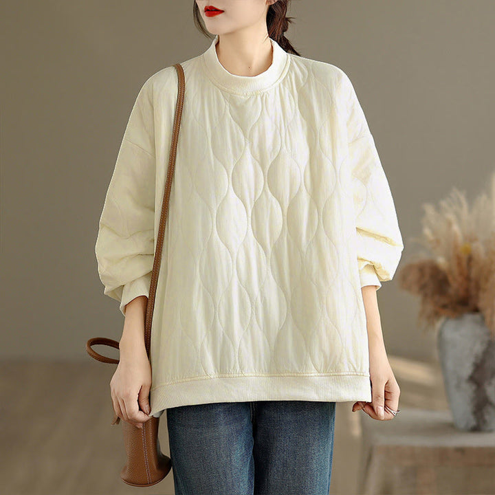 Buddha Stones Fall Solid Curved design Crew Neck Long Sleeve Women's Cotton Sweatshirt With Pockets - image 10