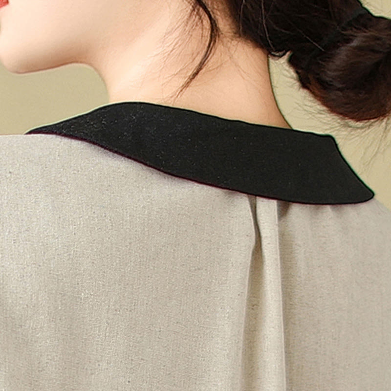 Buddha Stones Spring Embroidery Buttons Design Women's Cotton Peter Pan Collar Long Sleeve Shirt - image 8