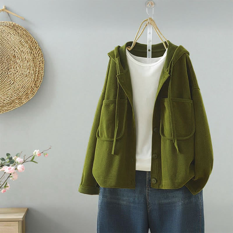 Buddha Stones Solid Color Buttons Down Decorative Pocket Women's Long Sleeve Cardigan - OliveDrab - US8-10，UK/AU12-14，EU40-42 (2XL) - image 3