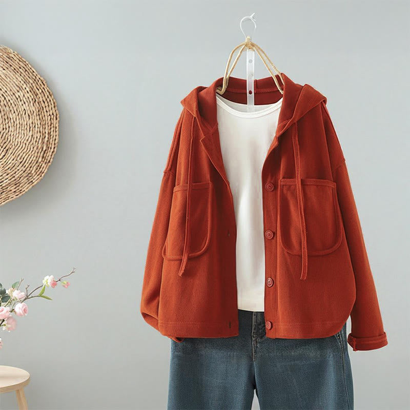 Buddha Stones Solid Color Buttons Down Decorative Pocket Women's Long Sleeve Cardigan - OrangeRed - US8-10，UK/AU12-14，EU40-42 (2XL) - image 4
