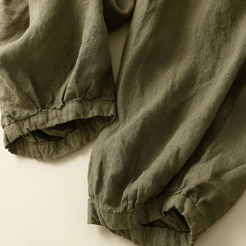 Buddha Stones Commute Women's Plain Harem Capri Cotton Pants With Pockets - image 3