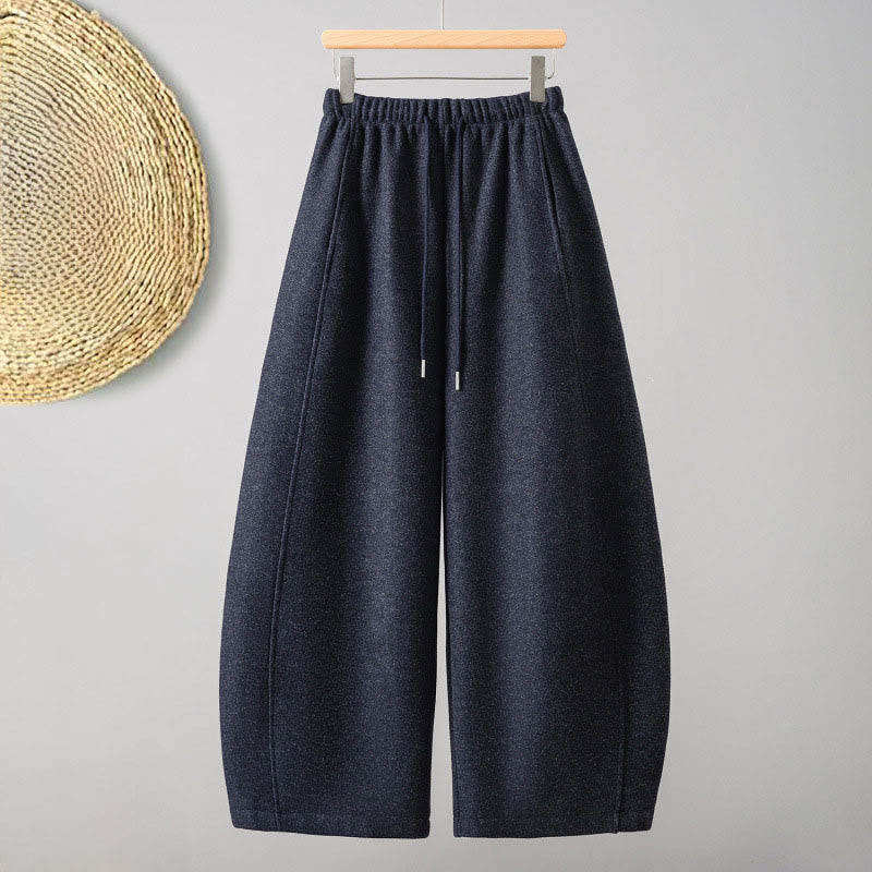 Buddha Stones Plain Cotton Lace-Up Design Thick Women's Pants With Pockets - MidnightBlue - US8-10，UK/AU12-14，EU40-42 (2XL) - image 7