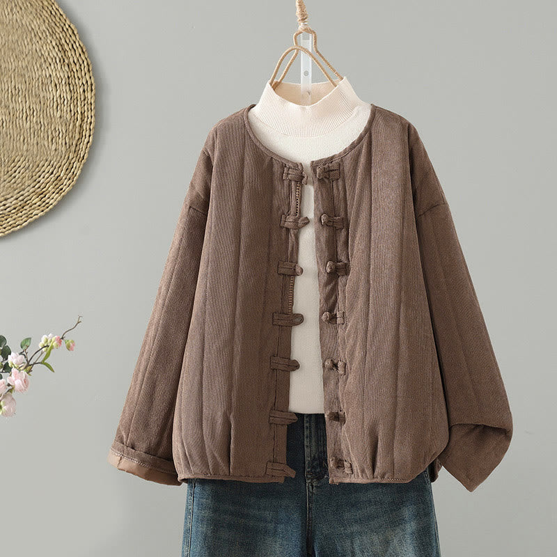 Buddha Stones Simple Plain Frog-Button Women's Cotton Long Sleeve Jacket - Tan - US14，UK/AU18，EU46 (2XL) - image 0