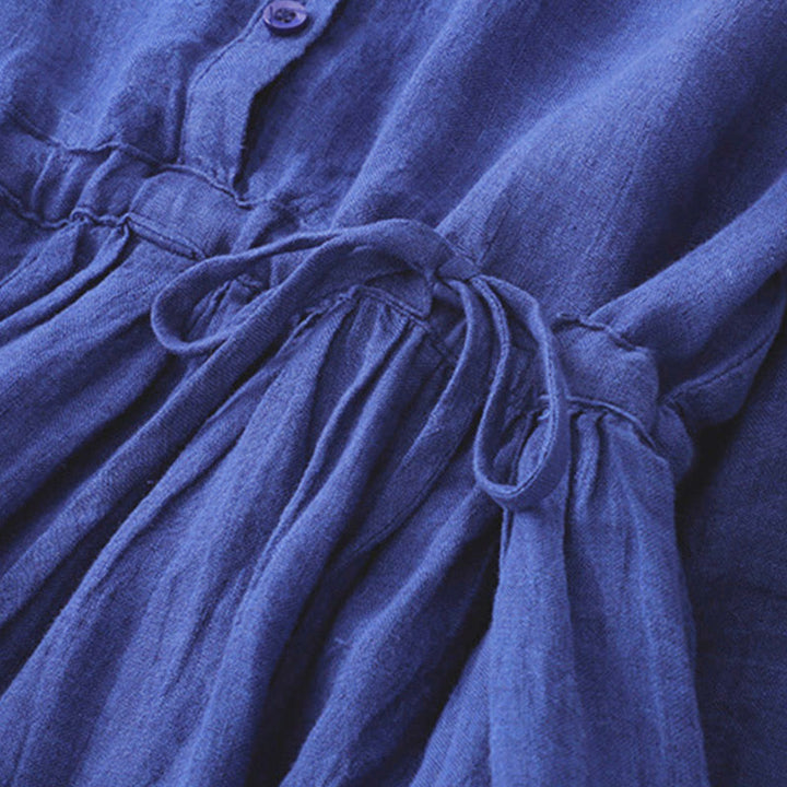 Buddha Stones Plain Long Sleeve Cotton Midi Dress With Pockets - image 5