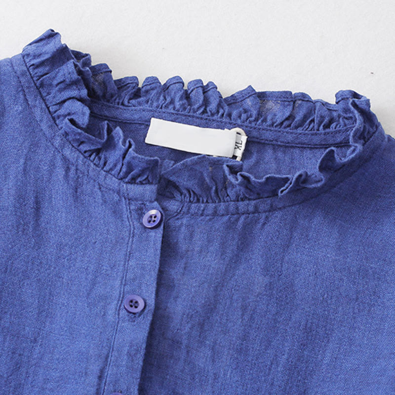 Buddha Stones Plain Long Sleeve Cotton Midi Dress With Pockets - image 3