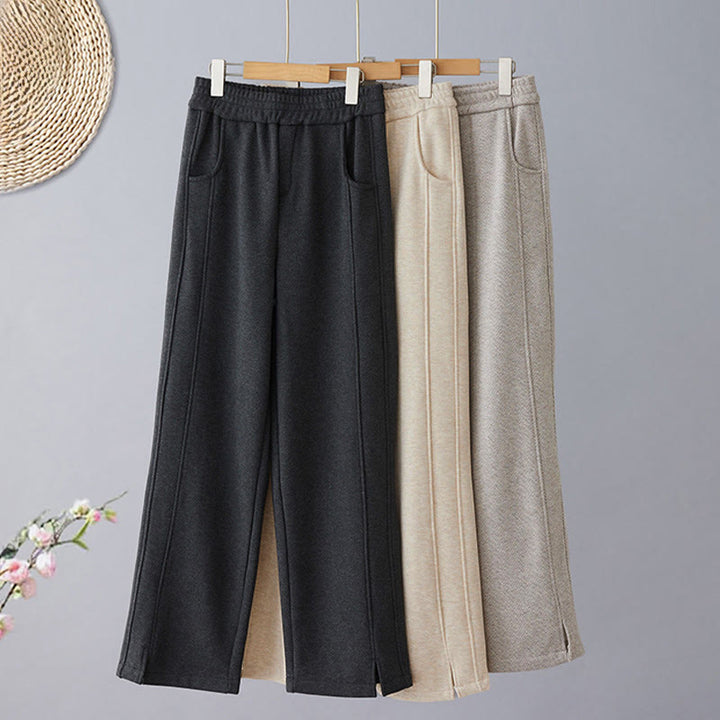 Buddha Stones Plain Color Blocking Cotton Thick Casual Women's Pants With Pockets - image 0