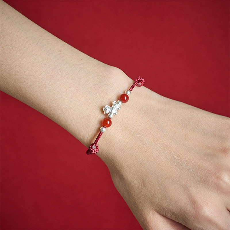 Buddha Stones 999 Sterling Silver Red Agate Year Of The Horse Prosperity String Bracelet - image 2