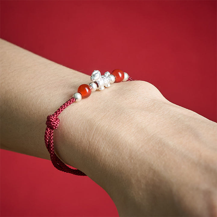 Buddha Stones 999 Sterling Silver Red Agate Year Of The Horse Prosperity String Bracelet - image 4