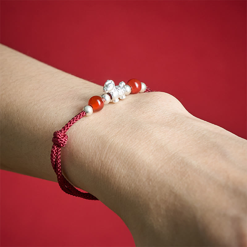 Buddha Stones 999 Sterling Silver Red Agate Year Of The Horse Prosperity String Bracelet - image 4