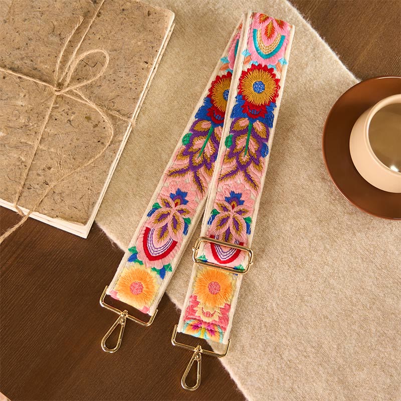 Buddha Stones Multicolor Flower Embroidery Adjustable Handbags Crossbody Shoulder Bag Straps - Beige - 75-135*5cm - image 10