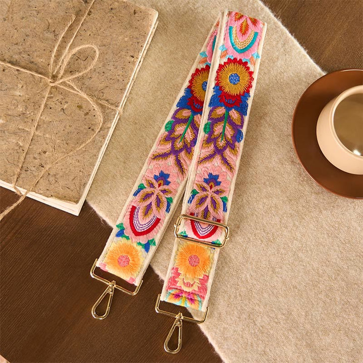 Buddha Stones Multicolor Flower Embroidery Adjustable Handbags Crossbody Shoulder Bag Straps - Beige - 75-135*5cm - image 10