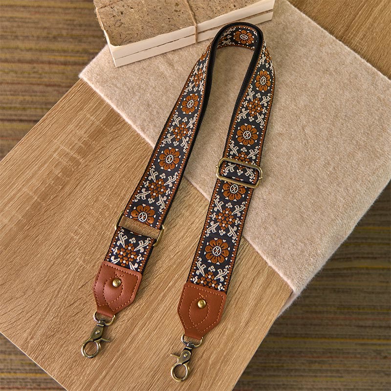 Buddha Stones Brown Flower Jacquard Adjustable Handbags Crossbody Shoulder Bag Straps - image 1