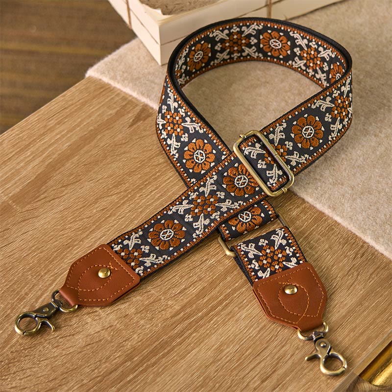 Buddha Stones Brown Flower Jacquard Adjustable Handbags Crossbody Shoulder Bag Straps - image 2