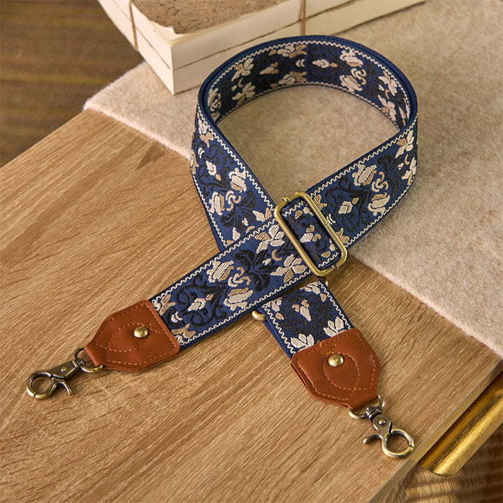 Buddha Stones Flower Geometric Embroidery Adjustable Handbags Crossbody Shoulder Bag Straps Replacement - SteelBlue - 80-140cm*5cm - image 5