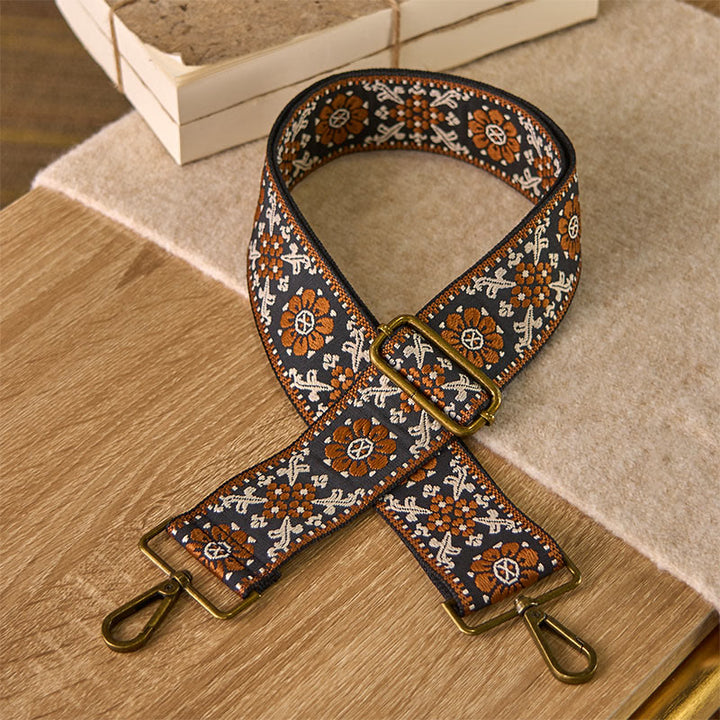 Buddha Stones Boho Brown Flower Geometric Adjustable Handbags Crossbody Shoulder Bag Straps Replacement - Brown - 70-135cm*5cm - image 0