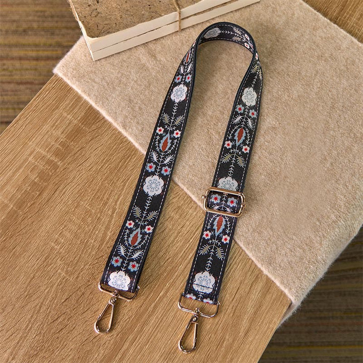 Buddha Stones Boho Flowers Leaves Geometric Jacquard Adjustable Handbags Crossbody Shoulder Bag Straps Replacement - Black - 70-135cm*3.8cm - image 0