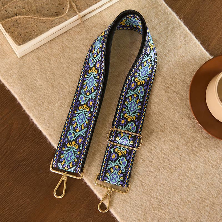 Buddha Stones Bohemian Flower Geometric Stripes Embroidery Adjustable Handbags Crossbody Shoulder Bag Purse Straps Replacement - Blue 76-136cm*5cm - image 0