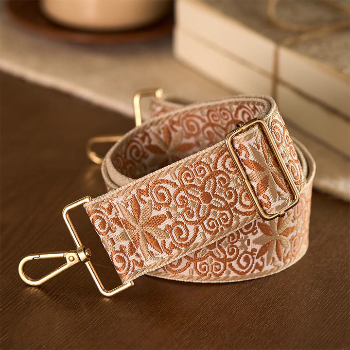 Buddha Stones Bohemian Brown Beige Flower Geometric Embroidery Adjustable Handbags Crossbody Shoulder Bag Purse Straps Replacement - Brown Beige 76-136cm*5cm - image 0