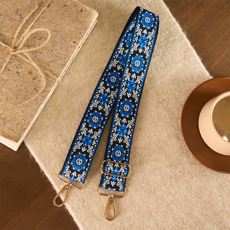 Buddha Stones Bohemian Round Flower Geometric Embroidery Adjustable Handbags Crossbody Shoulder Bag Purse Straps Replacement - Dark Blue 76-136cm*5cm - image 9