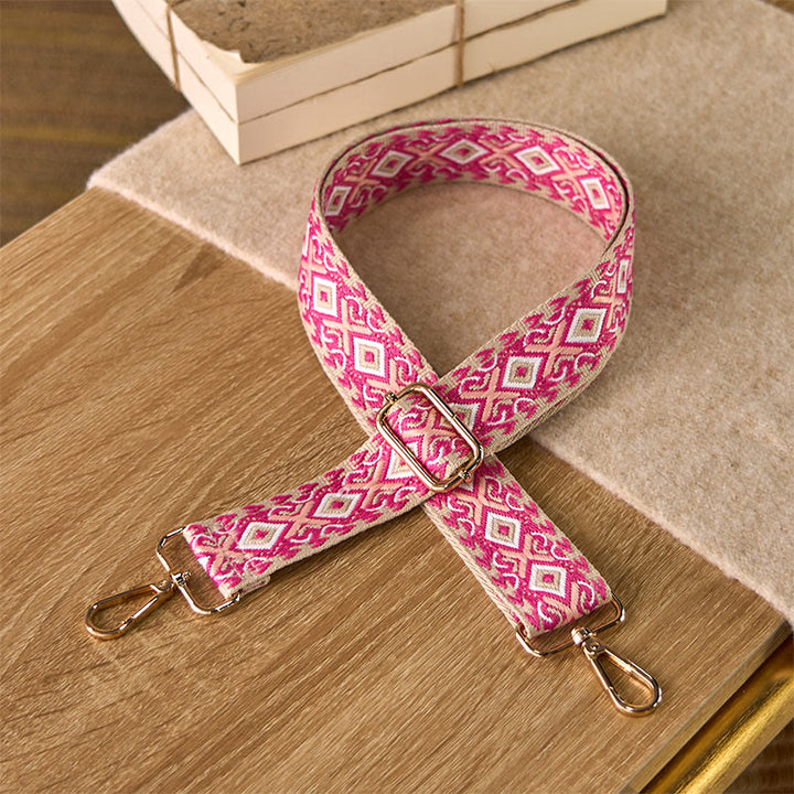 Buddha Stones Boho Rhombus Quadrilateral Stripe Geometric Jacquard Adjustable Handbags Crossbody Shoulder Bag Straps Replacement - Pink - 75-145cm*3.8cm - image 5
