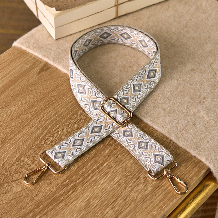 Buddha Stones Boho Rhombus Quadrilateral Stripe Geometric Jacquard Adjustable Handbags Crossbody Shoulder Bag Straps Replacement - Beige - 75-145cm*3.8cm - image 9