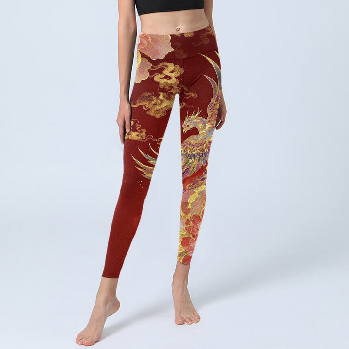 Buddha Stones Gorgeous Phoenix Peony Cloud Pattern Print Gym Leggings Women's Yoga Pants - image 5