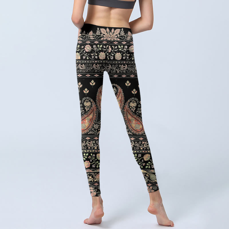 Buddha Stones Retro Repetitive Flower Leaf Vine Pattern Print Gym Leggings Women's Yoga Pants - image 6