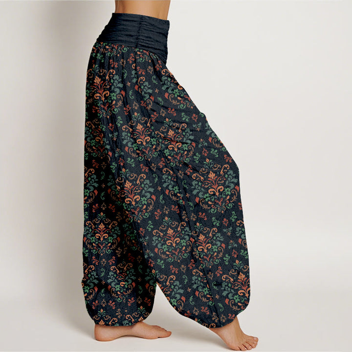 Buddha Stones Pure Cotton Retro Symmetrical Flower Leaf Pattern Women's Elastic Waist Harem Pants - image 2