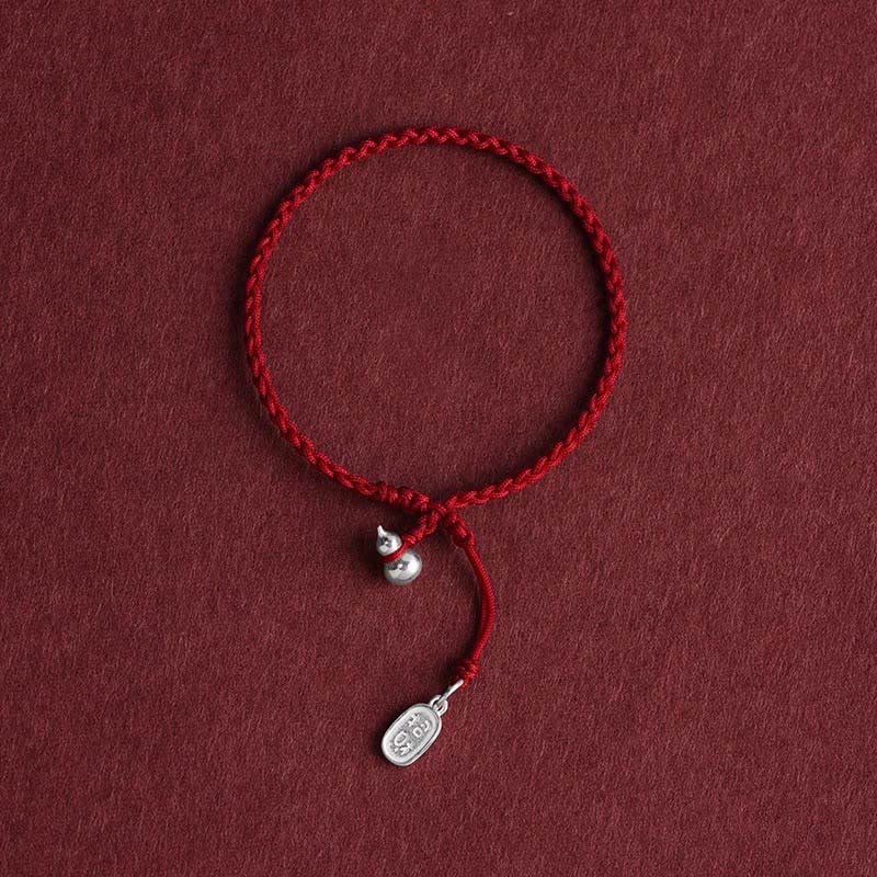 Buddha Stones 925 Sterling Silver Gourd Lucky Fortune Charm String Connection Bracelet - Gourd&Lucky Fortune DarkRed Rope - 15-20cm - image 15