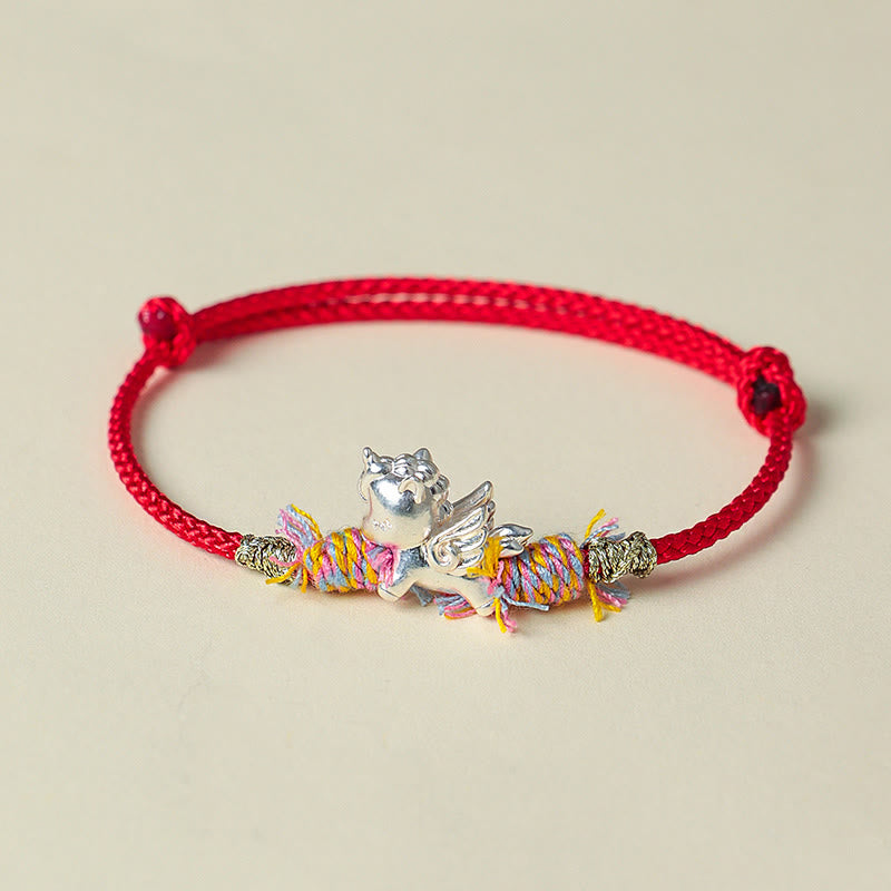 Buddha Stones Year of the Horse 999 Sterling Silver Winged Horse Fu Character Red String Luck Bracelet - image 9