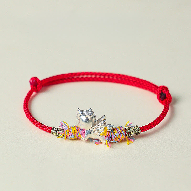 Buddha Stones Year of the Horse 999 Sterling Silver Winged Horse Fu Character Red String Luck Bracelet - Winged Horse(Wrist Circumference: 15-18cm) - image 8