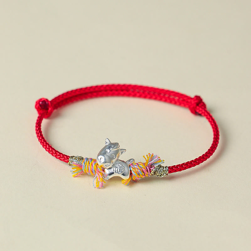 Buddha Stones Year of the Horse 999 Sterling Silver Winged Horse Fu Character Red String Luck Bracelet - Horse(Wrist Circumference: 15-18cm) - image 1